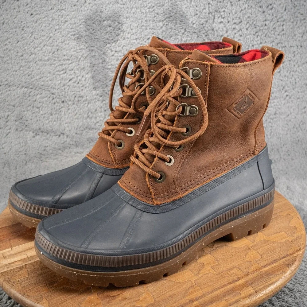 SPERRY Mens Navy Waterproof Ice Bay Round Toe Lace-Up Leather Duck Boots Sz 9.5